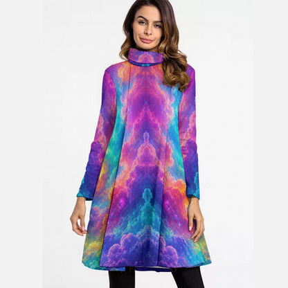 Women's High Neck Dress With Long Sleeve