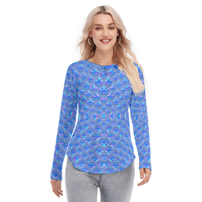 Women's Raglan Sleeves U-Shaped Hem Long Sleeves Blouse