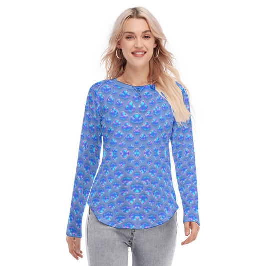 Women's Raglan Sleeves U-Shaped Hem Long Sleeves Blouse