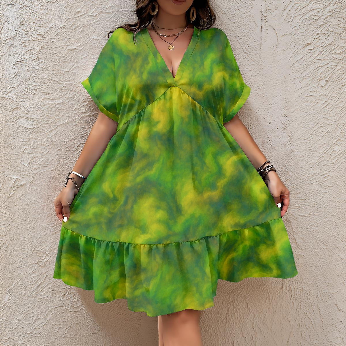 Unisex Women’s Floral V-Neck Short Sleeve Dress