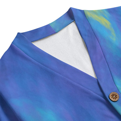 Unisex V-neck Knitted Fleece Cardigan With Button Closure