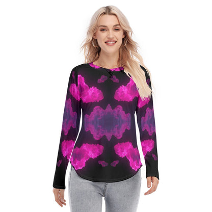 Women's Raglan Sleeves U-Shaped Hem Long Sleeves Blouse