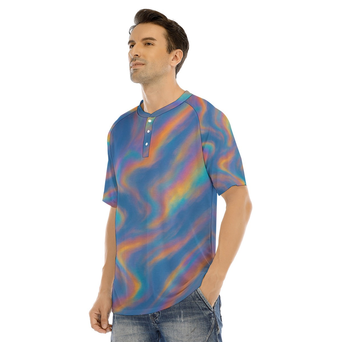 Men's Raglan Sleeve T-shirt With Button Closure