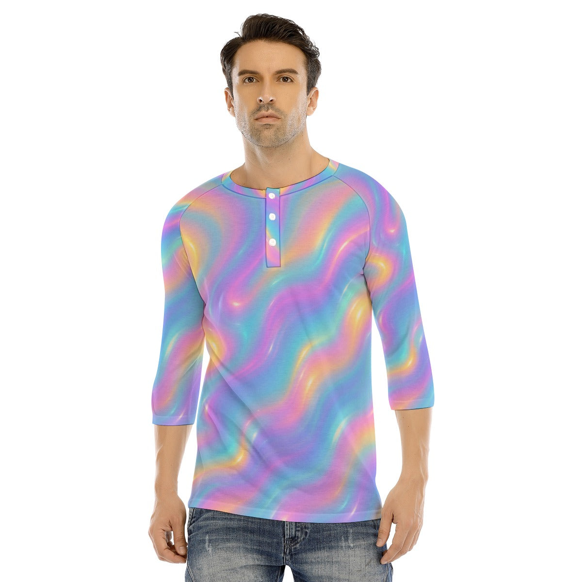 Men's Bracelet Sleeve T-shirt With Button Closure - view 1
