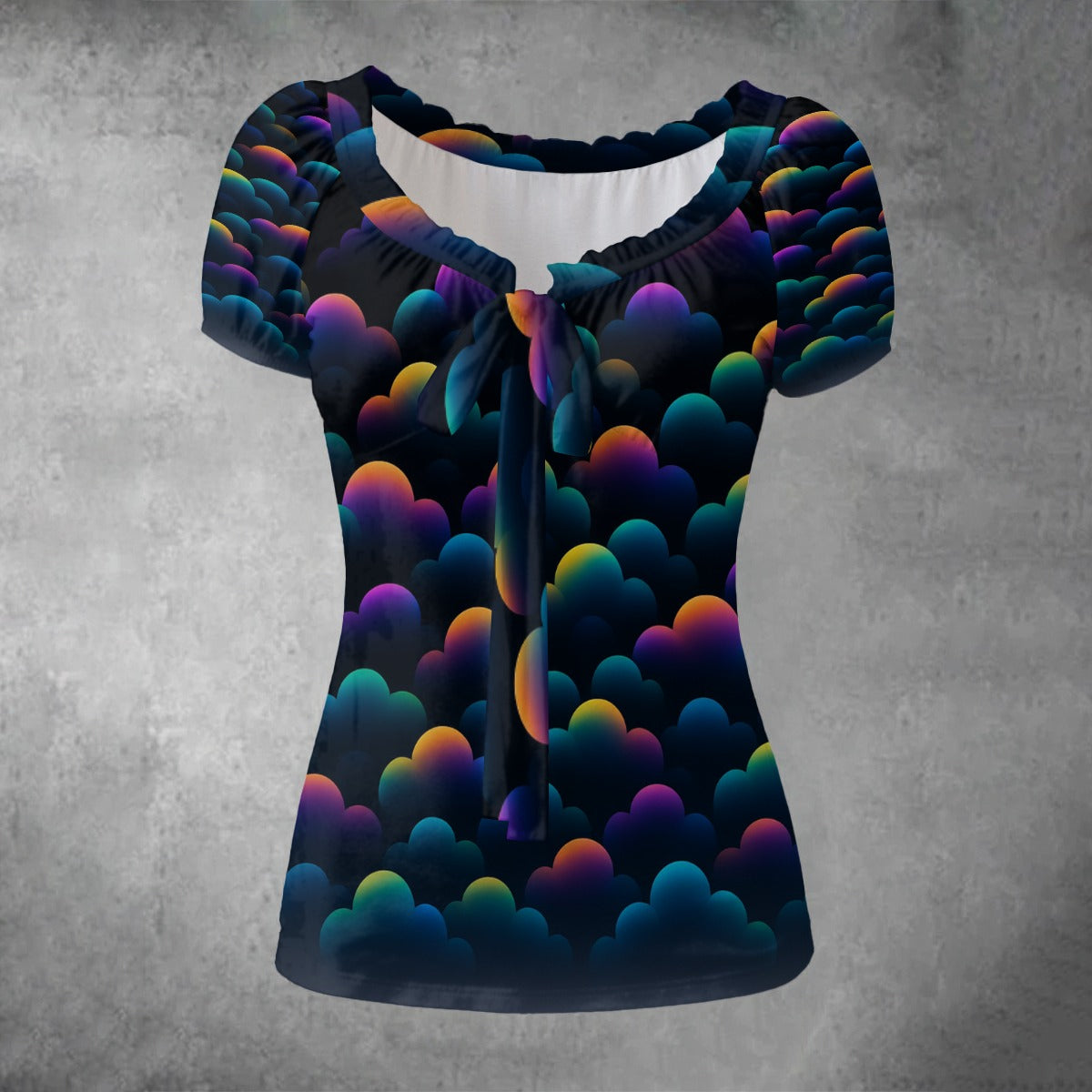 All-over print Women's Puff Sleeve Pleated Shirt