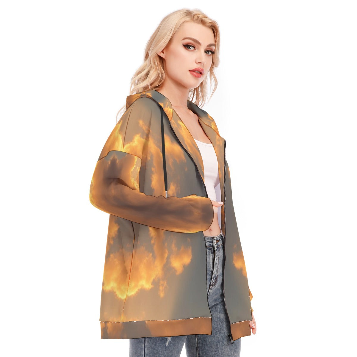 Women's Long Hoodie With Zipper Closure