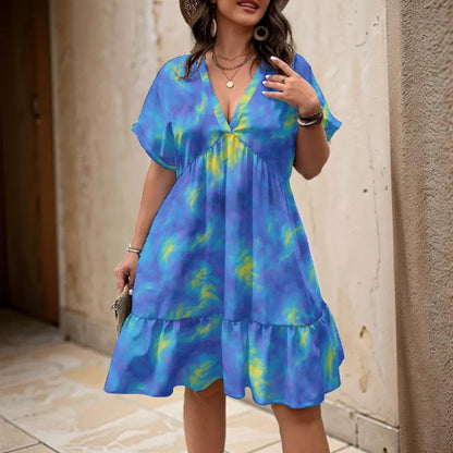 Unisex Women’s Floral V-Neck Short Sleeve Dress