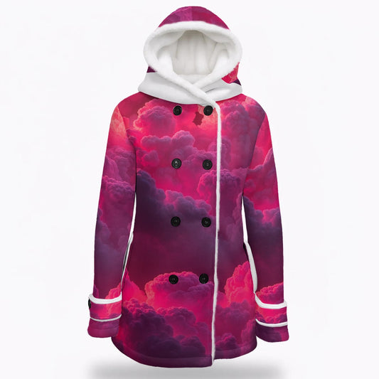 Women's Hooded Double-Breasted Winter Coat With Fleece