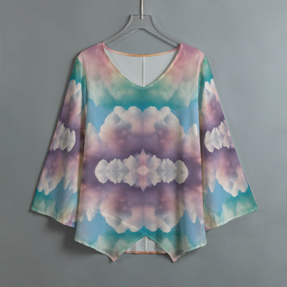 Women's V-neck T-shirt With Irregular Hem