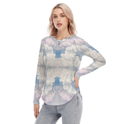 Women's Raglan Sleeves U-Shaped Hem Long Sleeves Blouse