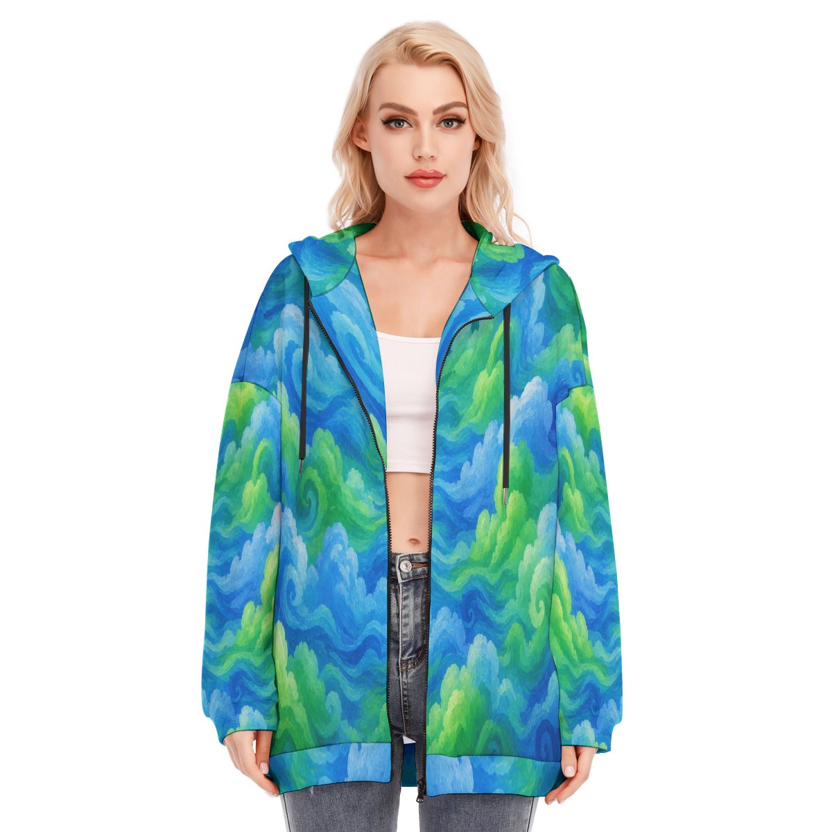 Women's Long Hoodie With Zipper Closure