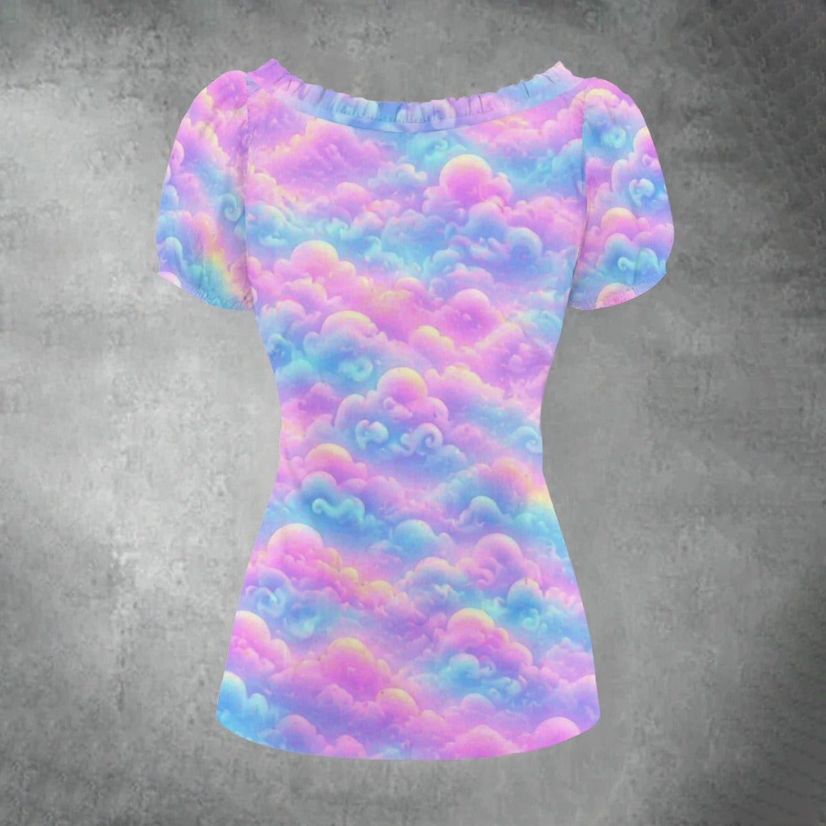 All-over print Women's Puff Sleeve Pleated Shirt