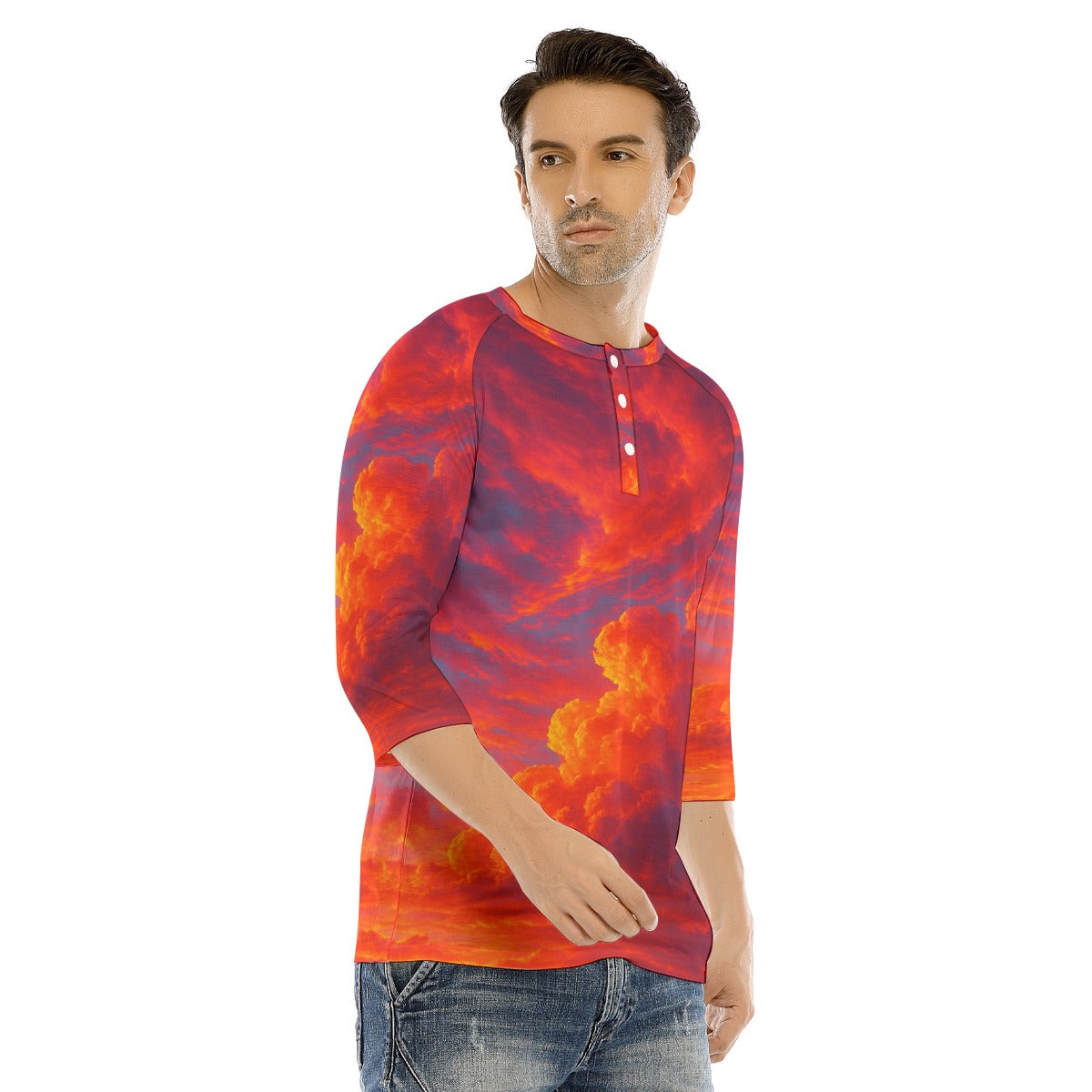 Men's Bracelet Sleeve T-shirt With Button Closure - view 2