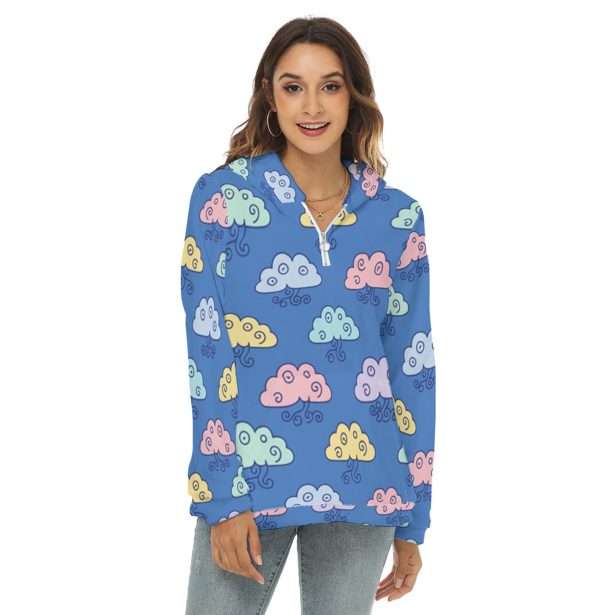 Women's Borg Fleece Hoodie With Half Zip