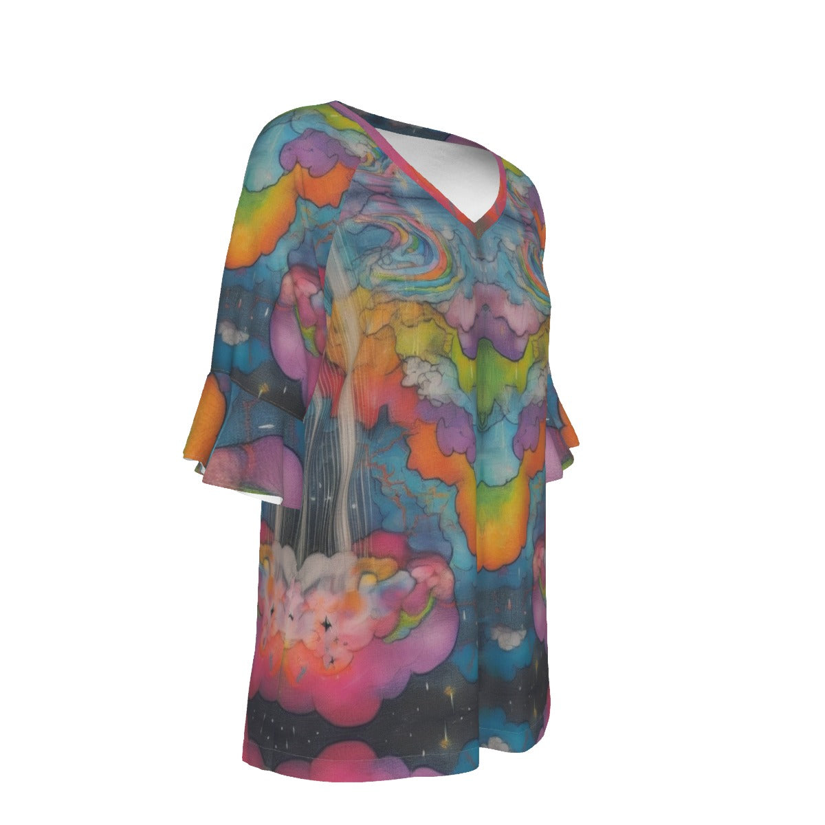 V-neck Women's T-shirt With Bell Sleeve