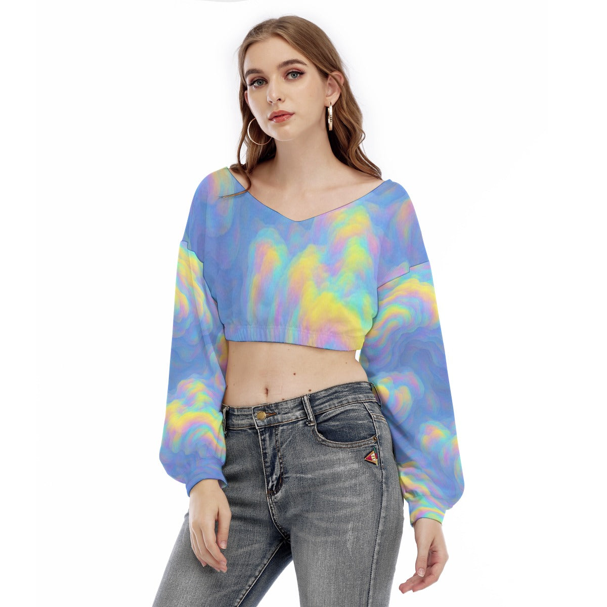 Women's V-neck Long Sleeve Cropped Sweatshirt