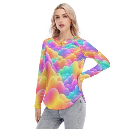 Women's Raglan Sleeves U-Shaped Hem Long Sleeves Blouse