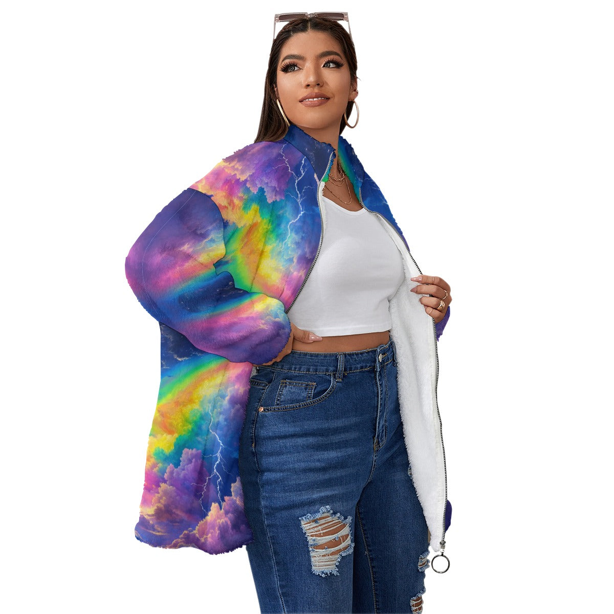 Unisex Borg Fleece Stand-up Collar Coat With Zipper Closure(Plus Size)