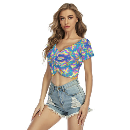 Women's Raglan Drawstring Front Crop Tee