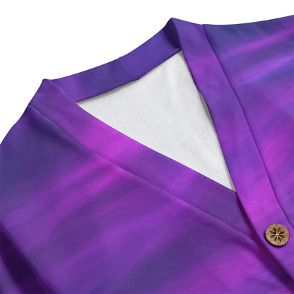 Unisex V-neck Knitted Fleece Cardigan With Button Closure