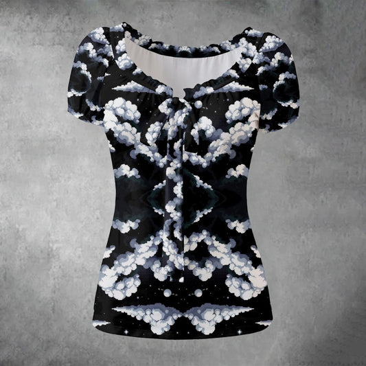 All-over print Women's Puff Sleeve Pleated Shirt