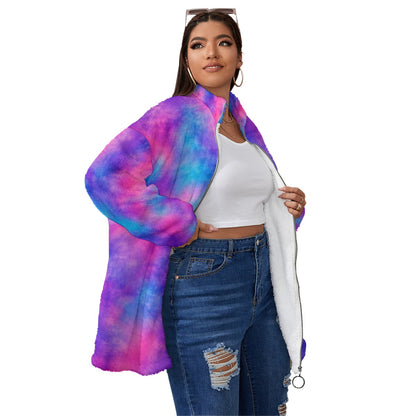 Unisex Borg-Fleece Stand-Up Collar Zip Coat — Plus Size - view 3