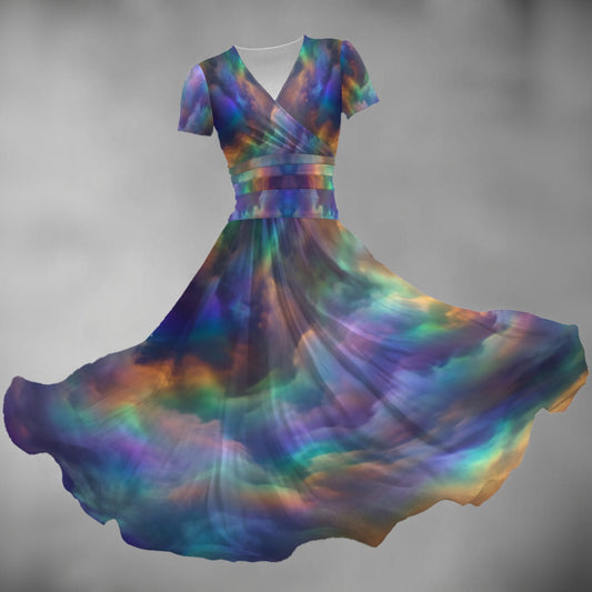 All-over Print Women's Short Sleeve V Neck Midi Dress