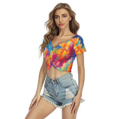 Women's Raglan Drawstring Front Crop Tee