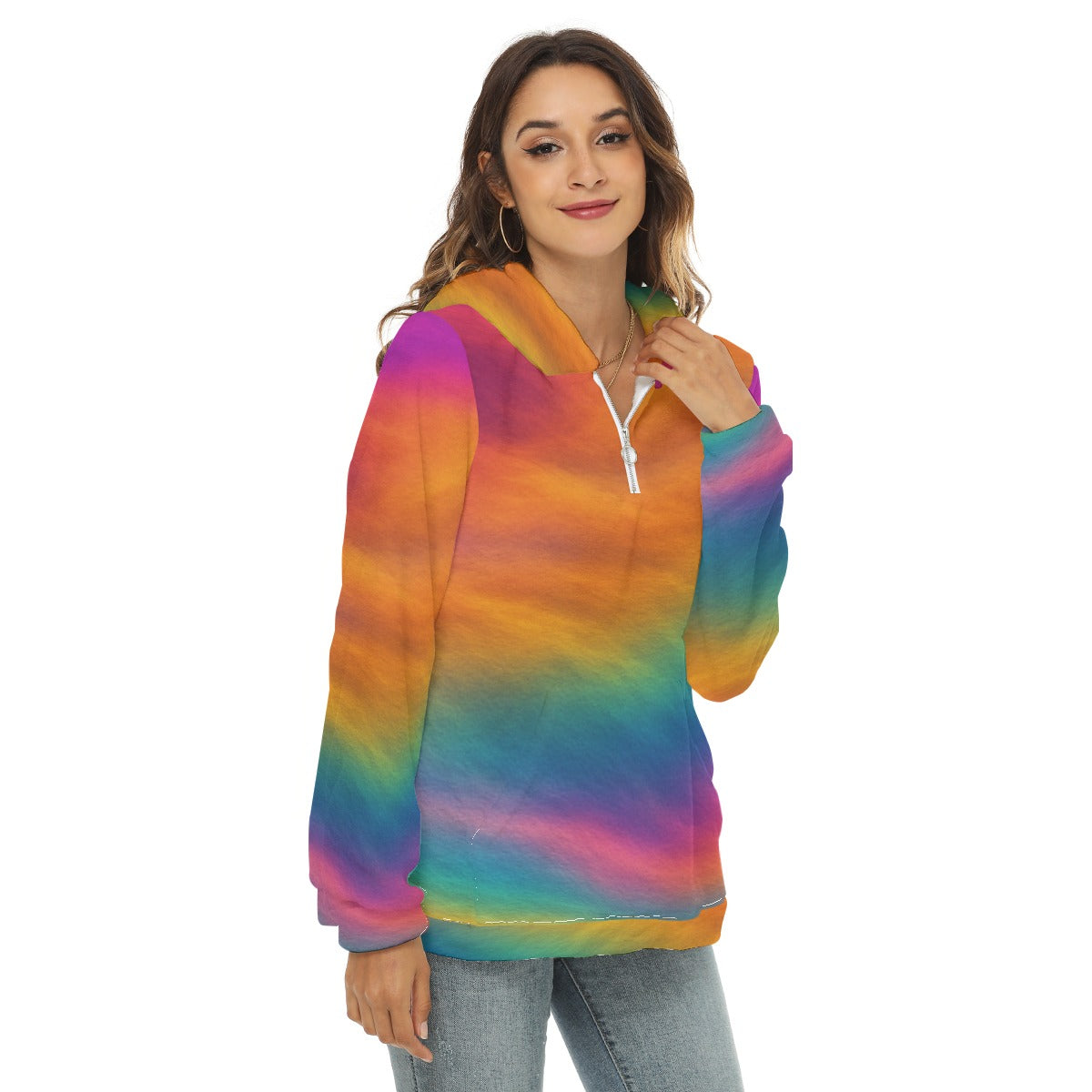 Women's Borg Fleece Hoodie With Half Zip