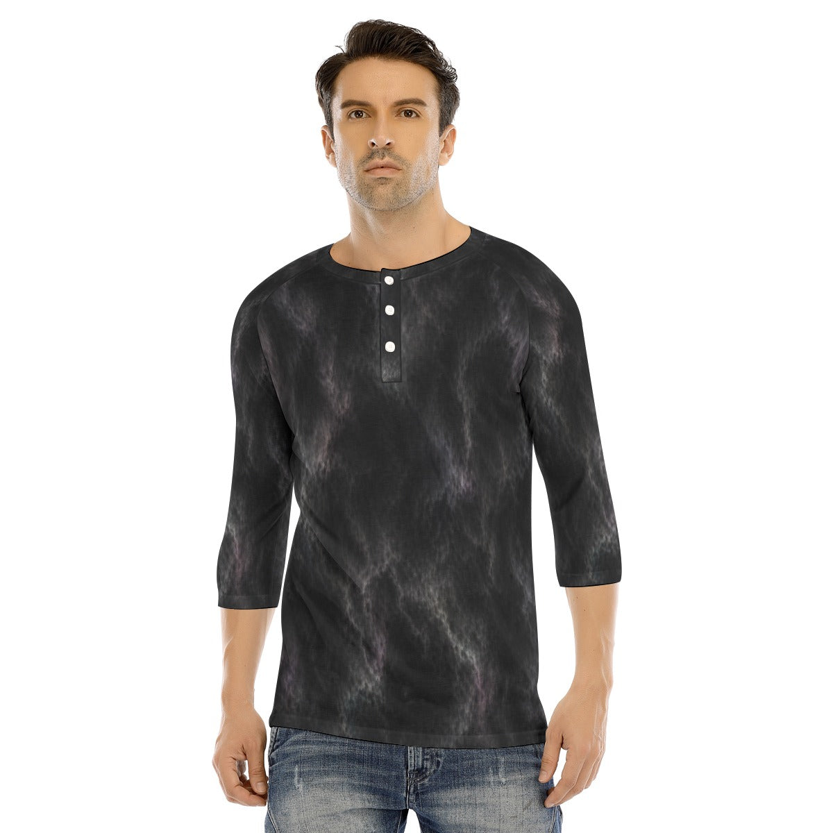 Men's Bracelet Sleeve T-shirt With Button Closure - view 1