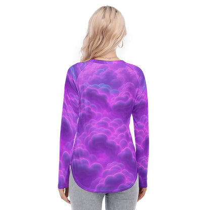 Women's Raglan Sleeves U-Shaped Hem Long Sleeves Blouse