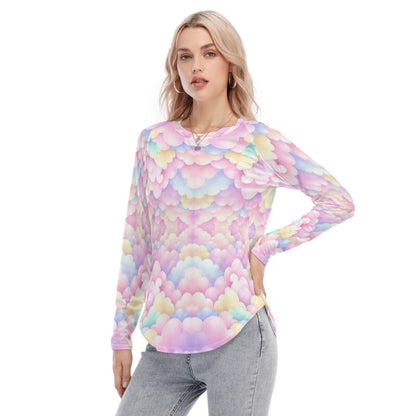 Women's Raglan Sleeves U-Shaped Hem Long Sleeves Blouse
