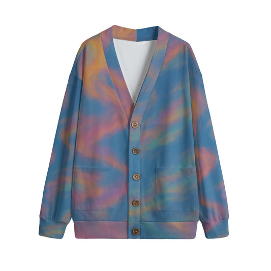 Unisex V-neck Knitted Fleece Cardigan With Button Closure