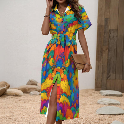 Women's Shirt Dress with Waist Tie