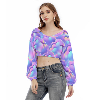 Women's V-neck Long Sleeve Cropped Sweatshirt