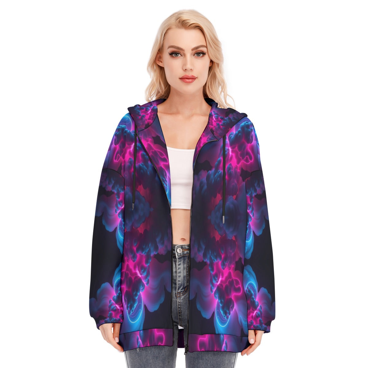 Women's Long Hoodie With Zipper Closure