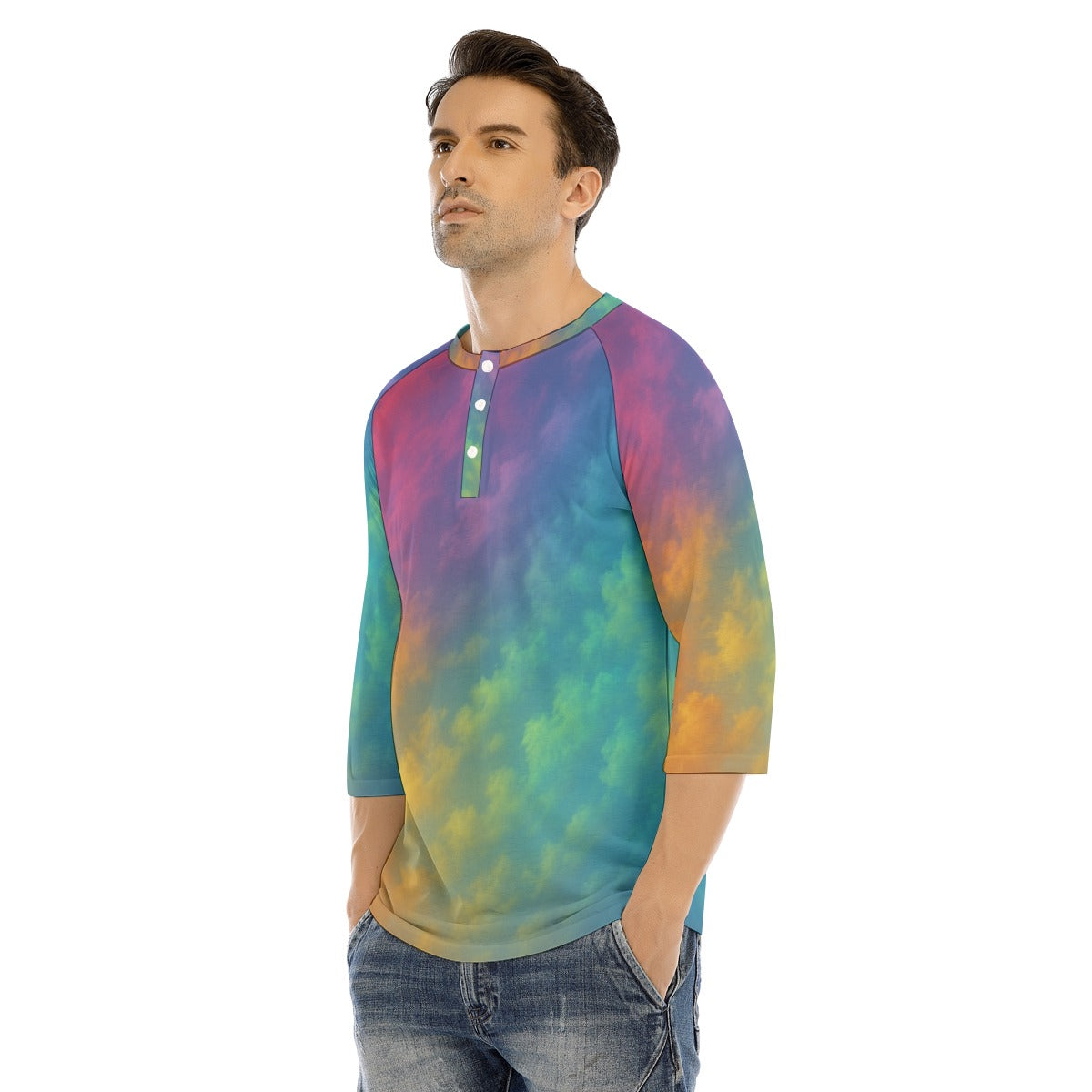 Men's Bracelet Sleeve T-shirt With Button Closure - view 3