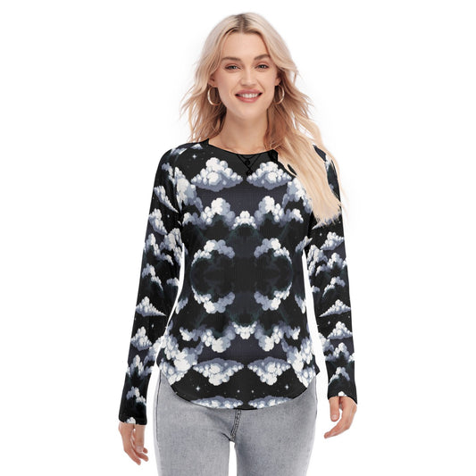Women's Raglan Sleeves U-Shaped Hem Long Sleeves Blouse