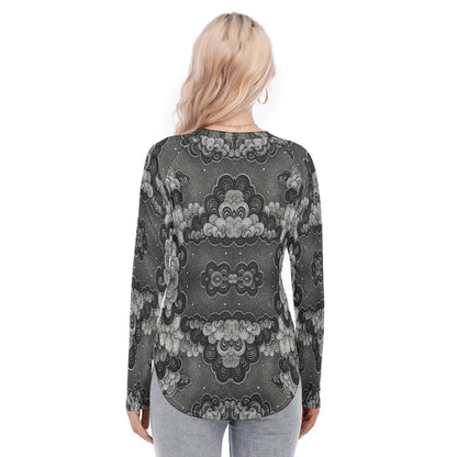Women's Raglan Sleeves U-Shaped Hem Long Sleeves Blouse