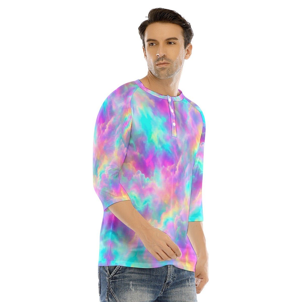Men's Bracelet Sleeve T-shirt With Button Closure - view 2