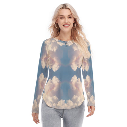 Women's Raglan Sleeves U-Shaped Hem Long Sleeves Blouse