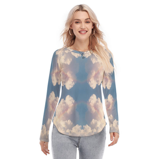 Women's Raglan Sleeves U-Shaped Hem Long Sleeves Blouse