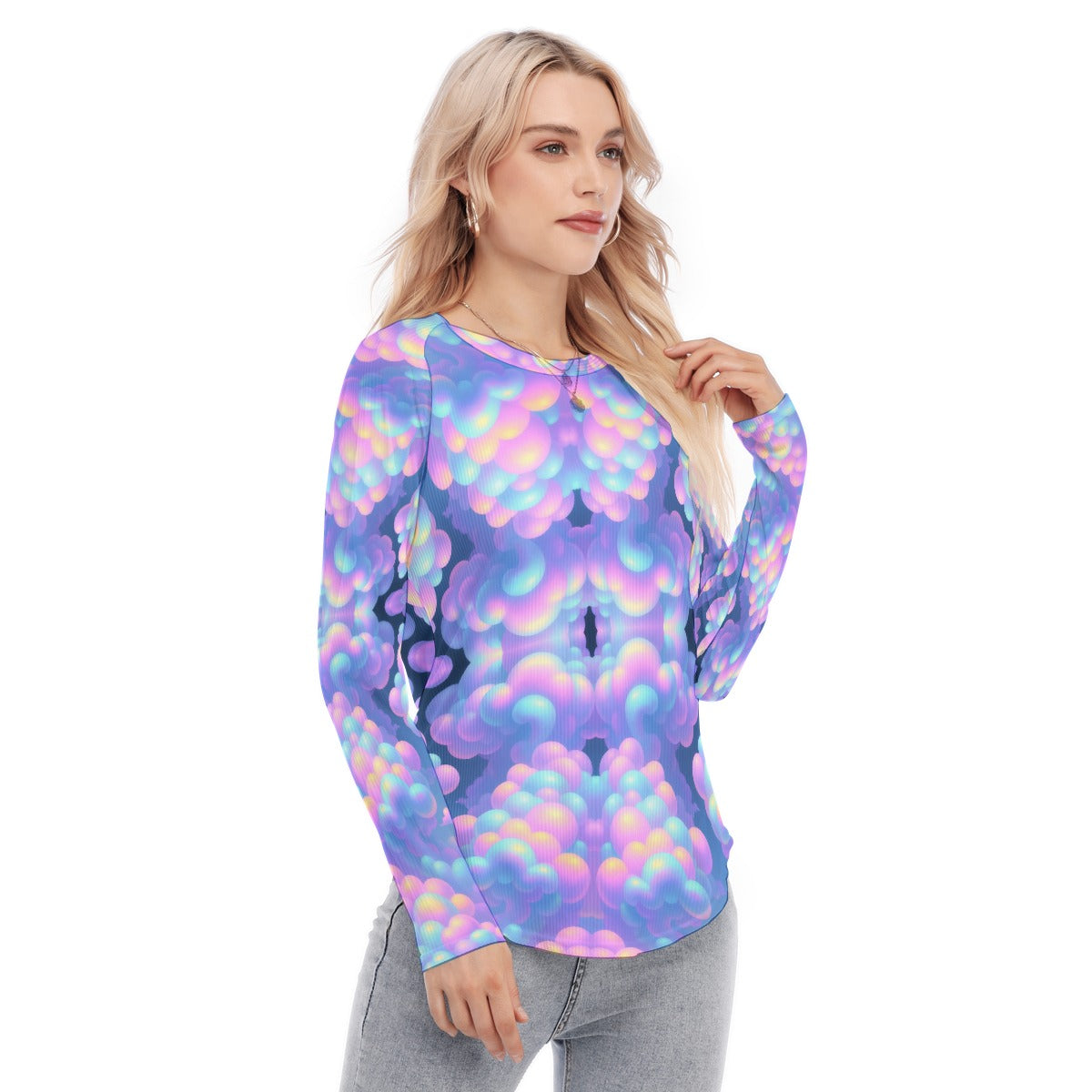 Women's Raglan Sleeves U-Shaped Hem Long Sleeves Blouse