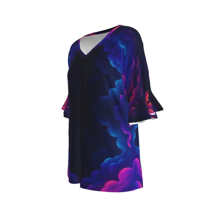 V-neck Women's T-shirt With Bell Sleeve