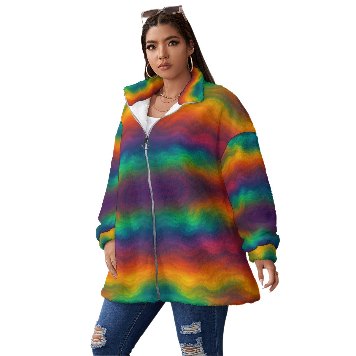 Unisex Borg Fleece Stand-up Collar Coat With Zipper Closure(Plus Size)