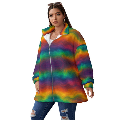 Unisex Borg Fleece Stand-up Collar Coat With Zipper Closure(Plus Size)