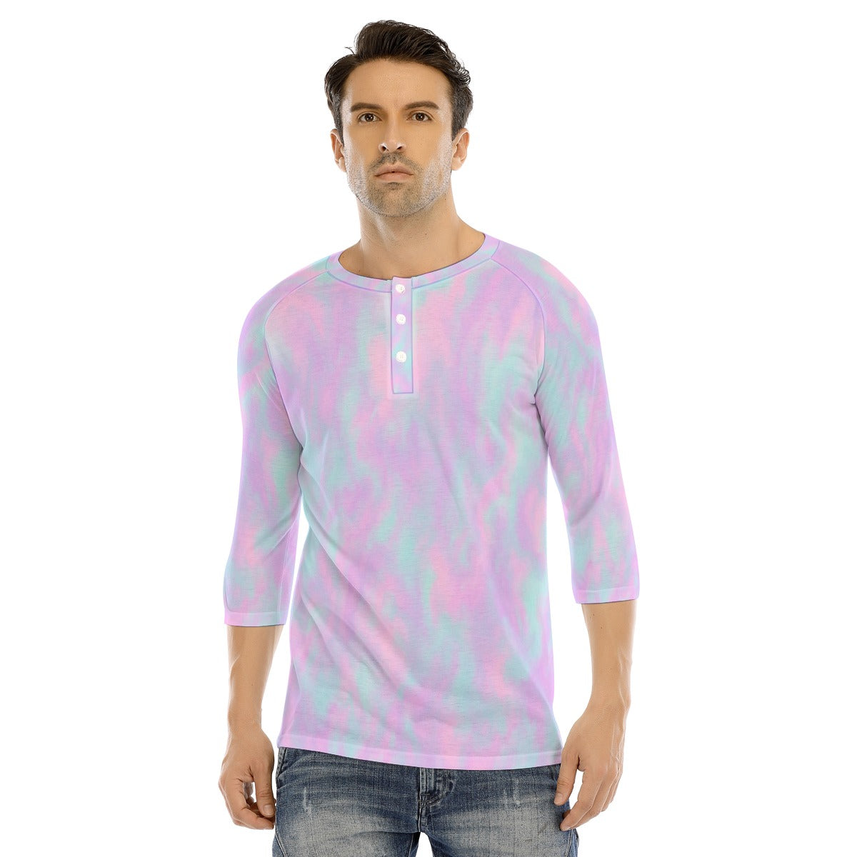 Men's Bracelet Sleeve T-shirt With Button Closure - view 1
