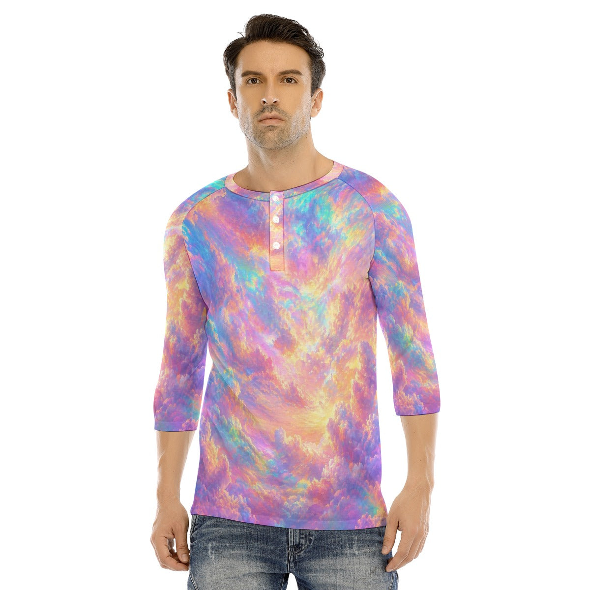 Men's Bracelet Sleeve T-shirt With Button Closure - view 1