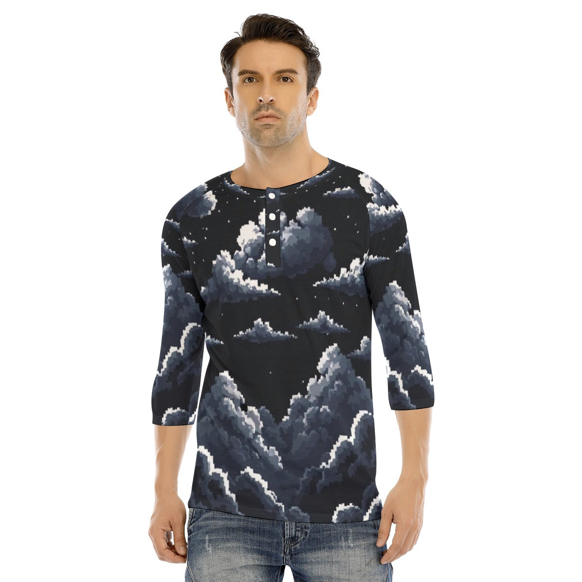 Men's Bracelet Sleeve T-shirt With Button Closure - view 1