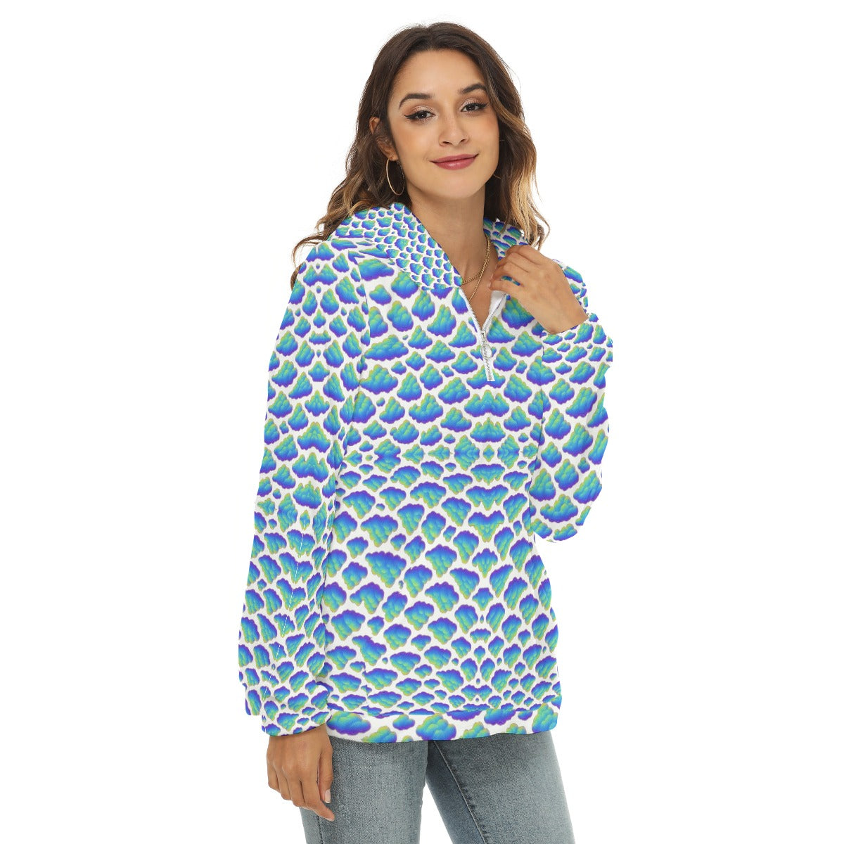 Women's Borg Fleece Hoodie With Half Zip